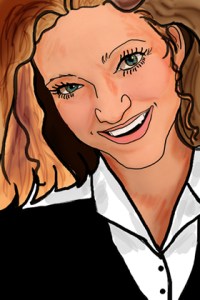 Cartoon image of author/illustrator Querida Lu Ahn Funck